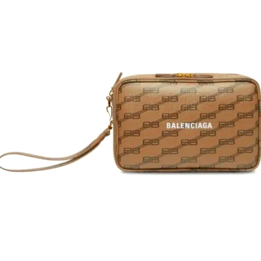 Authentic Balenciaga Signature BB Leather Pouch.